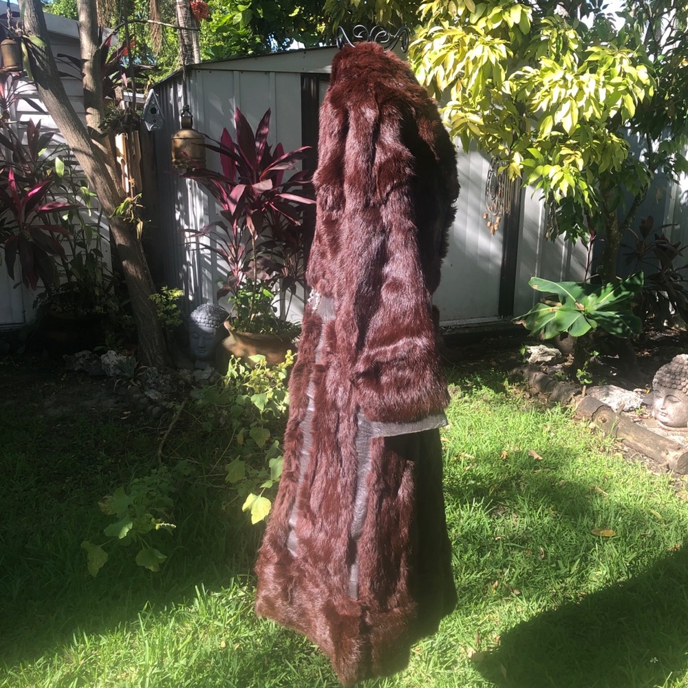 Vintage Reddish Brown Mink Fur & Leather Long Coat - Picture 2 of 14